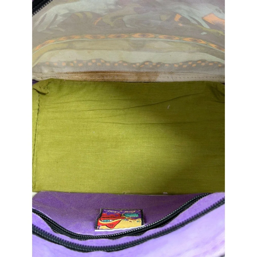 Laurel Burch Wild Horse Canvas Tote Bag Purple Green‎ Shoulder Bag Coins *READ*
